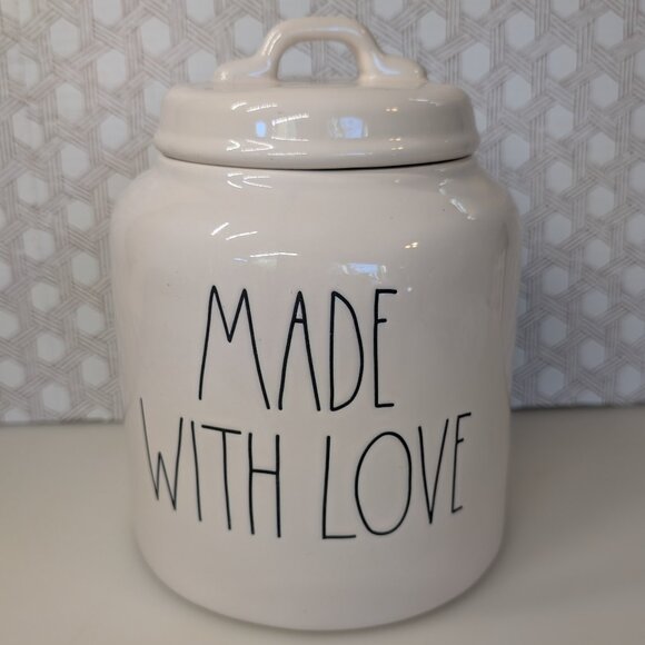 Rae Dunn Made With Love Canister Cookie Jar With Lid Farmhouse Decor Black White - Picture 1 of 11